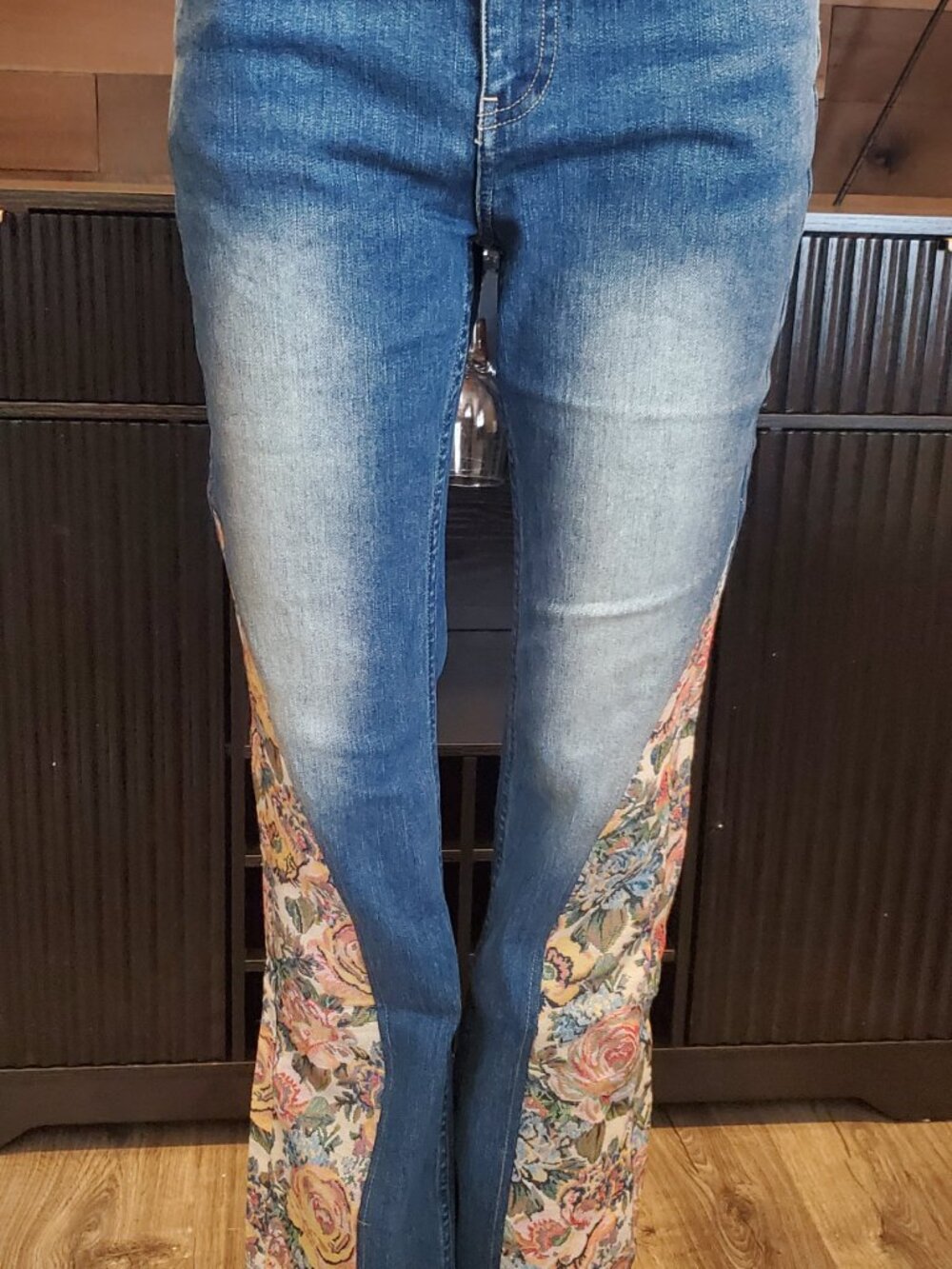 Silk & Lace Floral Tapestry Flare Jeans Cotton Denim Tall Inseam 34" - Picture 12 of 17